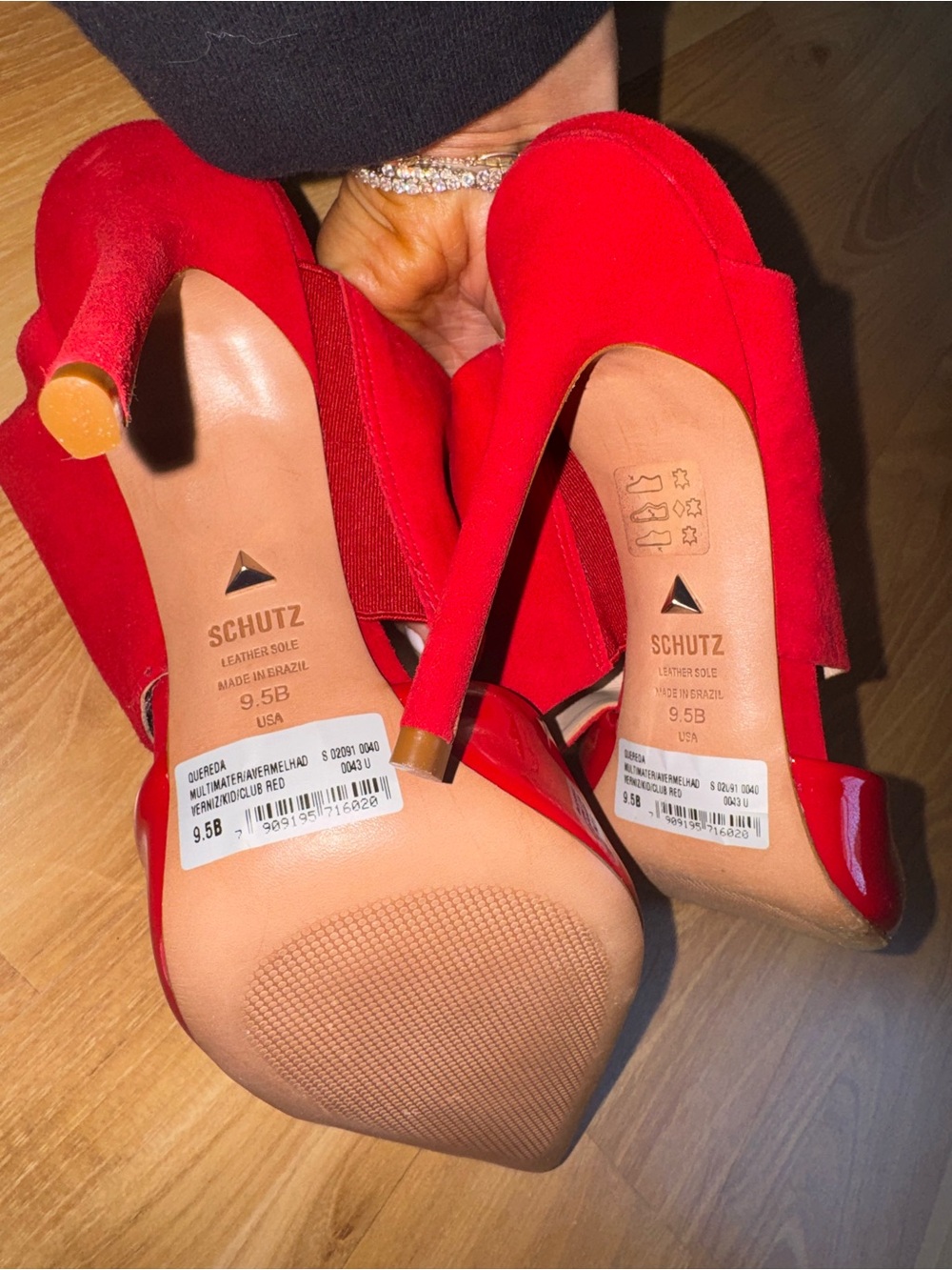 SCHUTZ Red Patent & Suede Pointed Slide Mules - Picture 6 of 12